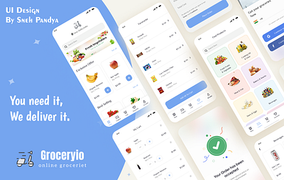 Mobile App Design: Groceryio adobexd app appdesign branding figma freelancer graphic design iosapp mobileapp ui uidesign uiux uiuxdesigner website websitedesign websitedesigner