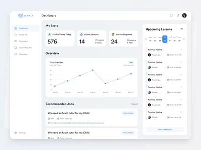 Students Dashboard Overview - Learning platform chart dashboard learning platform modern students students dashboard tutors dashboard ui upcoming tasks ux web app web site web study