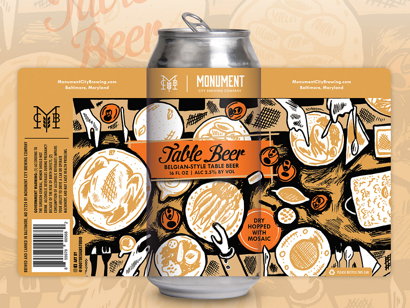 Table Beer Label ale beer beverage branding branding design can dinner drink food graphic design hand drawn illustration illustration art label label design meal mock mockup packaging table