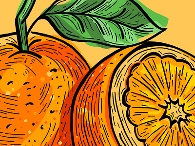 Fruit Illustration - Orange carved carving design digital drawing engraving etched food fruit hand drawn illustration illustration art illustrator line art lino orange packaging style vintage wood cut