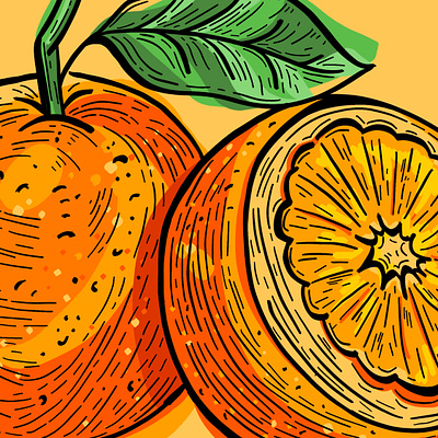 Fruit Illustration - Orange carved carving design digital drawing engraving etched food fruit hand drawn illustration illustration art illustrator line art lino orange packaging style vintage wood cut