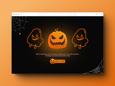 Halloween 404 Page Design 404 404 page 404 page design black brand branding clean design graphic design halloween illustration minimal minimalist orange simple theme ui web web design website
