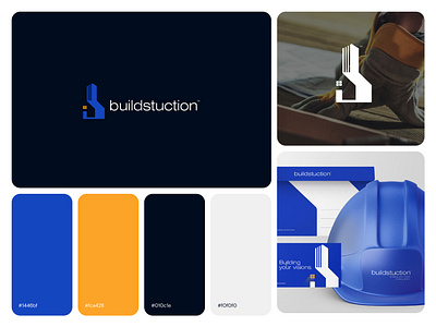 Buildstuction b letter logo b logo blue logo brand brand design branding construction logo creative designing logo logo design yellow logo