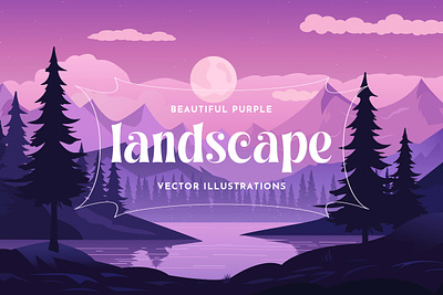Purple Landscape Background Illustrations abstract background desert forest hike hiking illustration lake landscape moon mountains nature night outdoor panorama purple river vector wallpaper wild