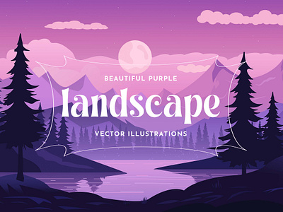 Purple Landscape Background Illustrations abstract background desert forest hike hiking illustration lake landscape moon mountains nature night outdoor panorama purple river vector wallpaper wild