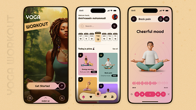 Yoga Workout Application 🧘 3d 3dicon animation app appdesign application figma illustration trend app ui uidesign uiux yoga yoga workout