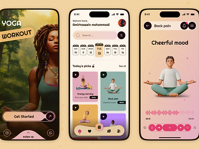 Yoga Workout Application 🧘 3d 3dicon animation app appdesign application figma illustration trend app ui uidesign uiux yoga yoga workout