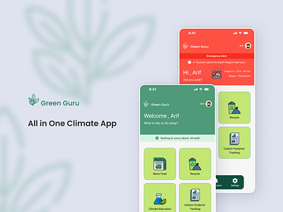 Green Guru | All-in-One Climate App app challenge climate change design graphic design mobile app non profit ui ux