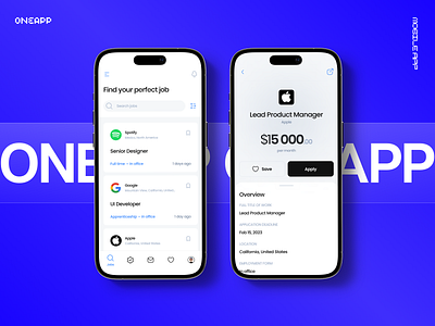 OneApp - Job Search Mobile App career hiring job job app job find job portal job search app los design mobile design preference resume ui ux