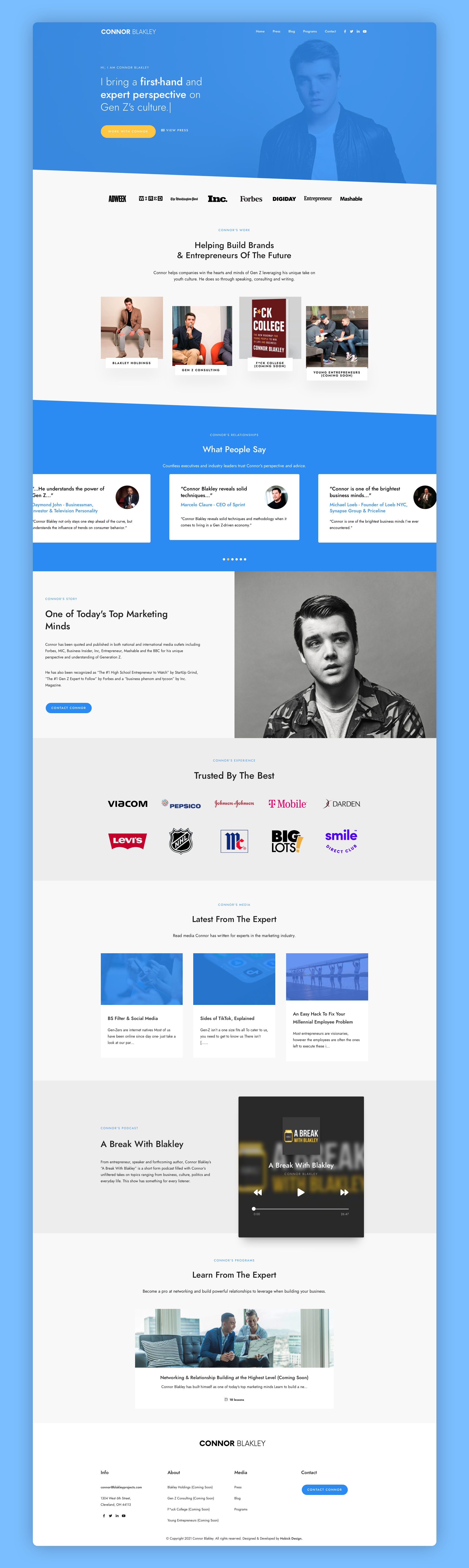 Connor Blakley - Personal Website design responsive website design website development wordpress