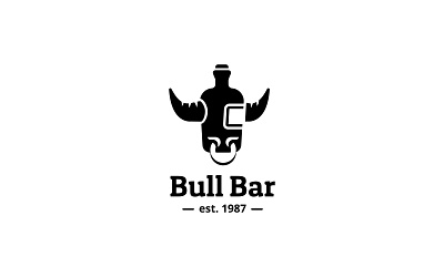 Bull Bar Monochrome Logo bar black bottle brand branding bull drink horn logo mark monochrome pub restaurant ring