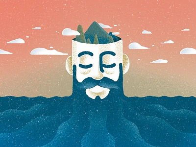 Mind Over Matter 2 beard calm calming clouds face hand drawn illustration mental health mental wellness mindful mountain mustache ocean peace peaceful profile sea