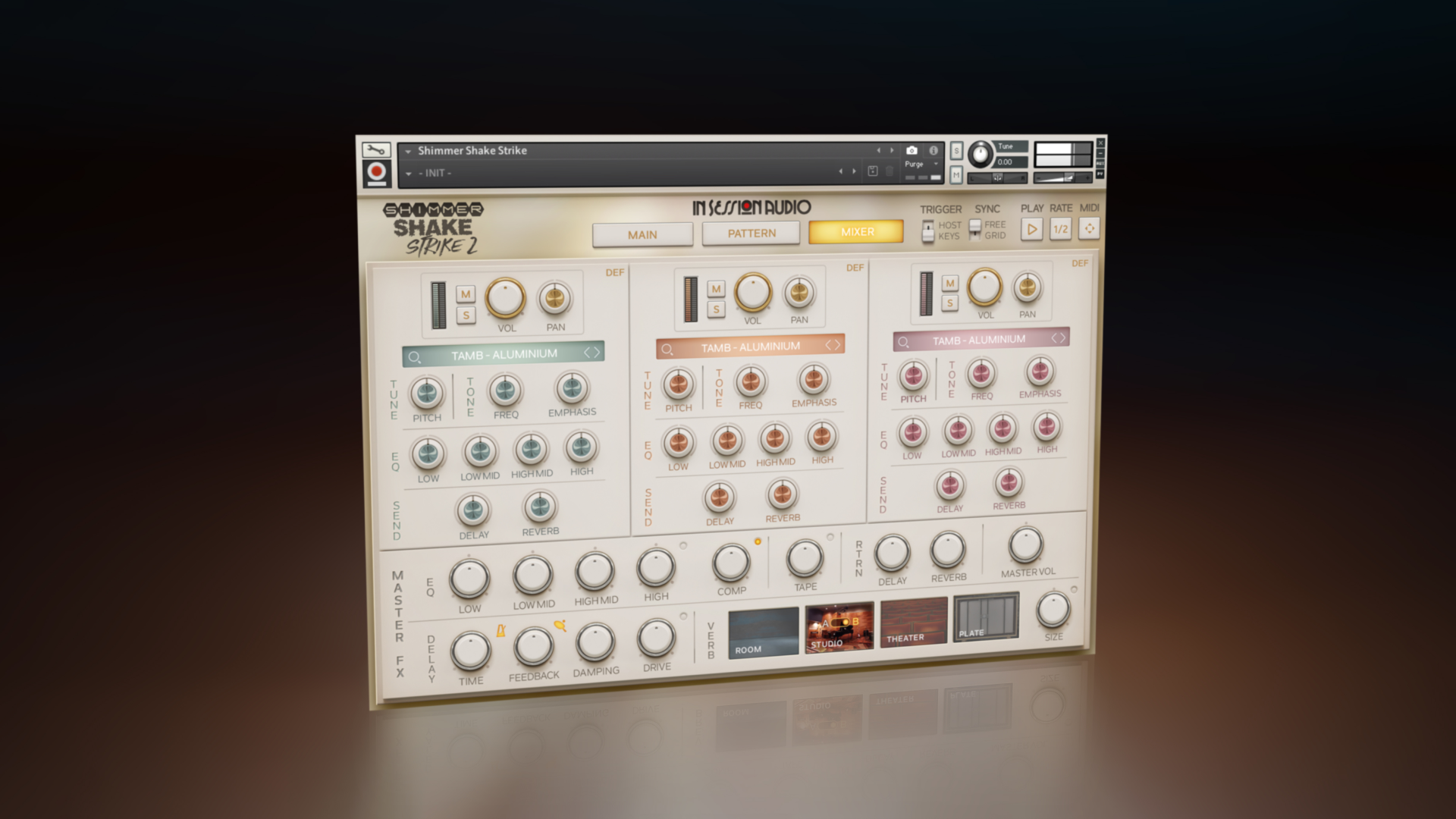 In Session Audio - Shimmer Shake Strike 2 3d artwork audio audio plugin gui kontakt music ui vst