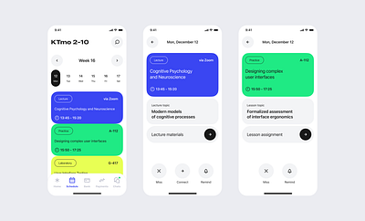 Schedule screen in university mobile app app da dailyui design mobile schedule ui university