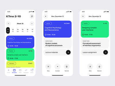 Schedule screen in university mobile app app da dailyui design mobile schedule ui university