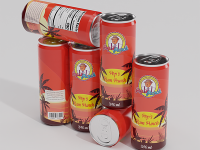 Pops Rum Punch Drinks 3d 3d modeling aluminium can design blender box packaging design branding can design can packaging design design drink food design graphic design illustration logo packaging design photoshop product packaging rum drink soda design vector