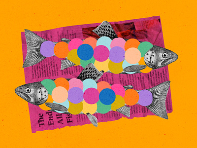 Fish Market Art Print art artprint collage colourful fish graphic design heritage illustration newspaper print vintage