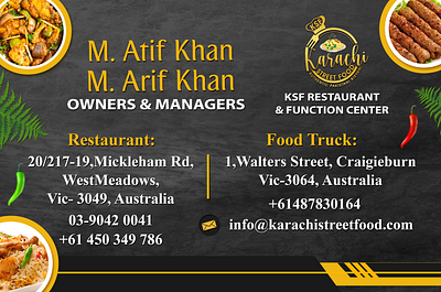 Karachi Restaurant Australia business card graphic design