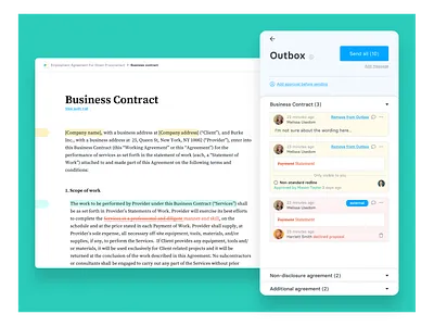 Digital contract negotiation and signing communication design desktop legal tech product discovery suite ui ux web