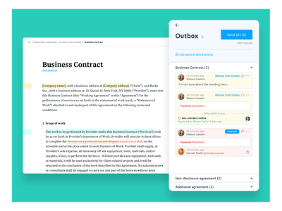 Digital contract negotiation and signing communication design desktop legal tech product discovery suite ui ux web