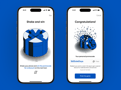 "Shake and Win coupon" promo page for health care mobile app animation check out clean design coupon discount e commerce flow forms game gamification graphic design health care input ios mobile onboarding promo promo page shake and win ui