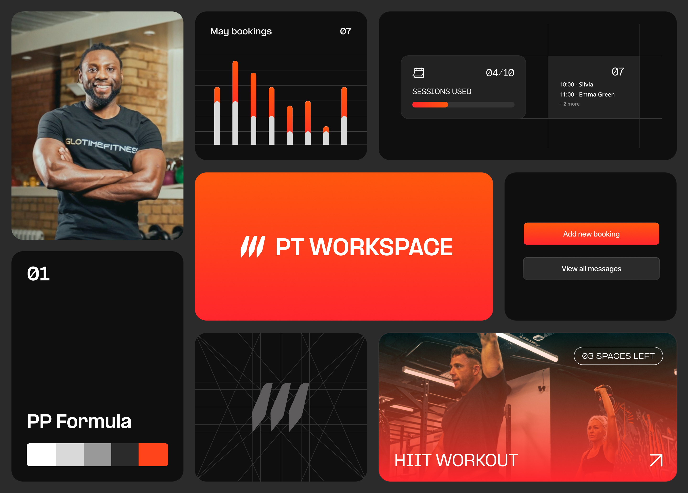 PT Workspace digital branding bento branding fitness ui