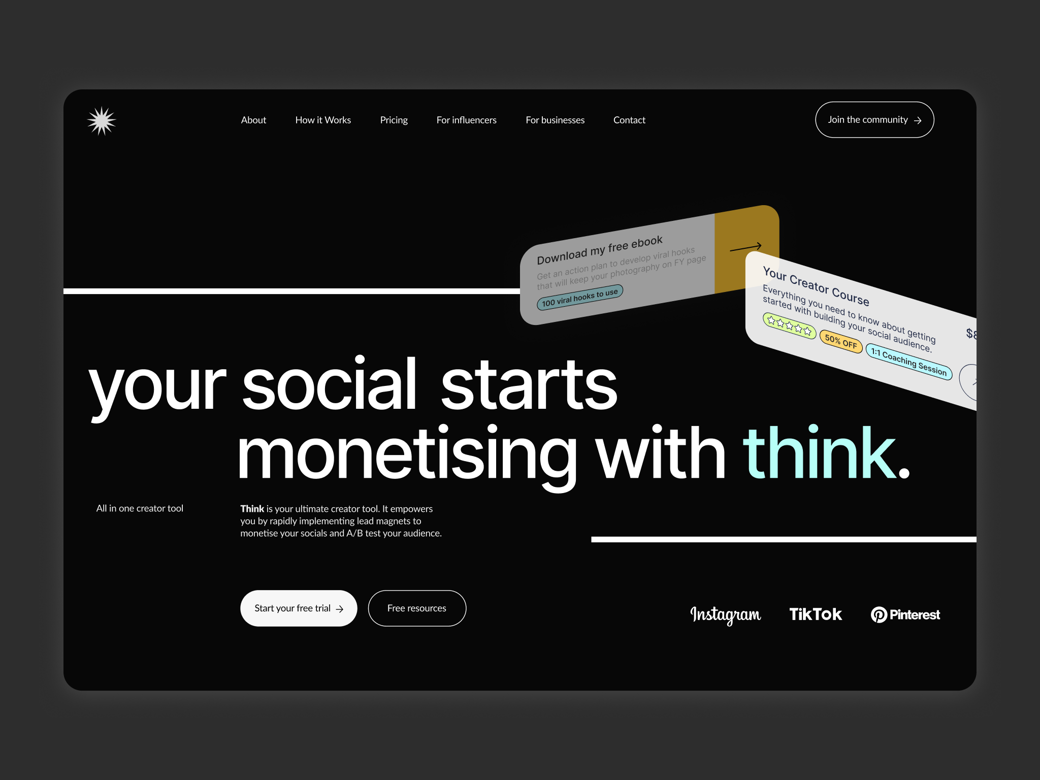 Think - Unconventional SAAS Website daily ui hero hero section home home page influencer landing page magazine modern saas saas website saas website design social media ui ux web design website