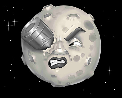 Moon landing cartoon character design illustration mascot moon