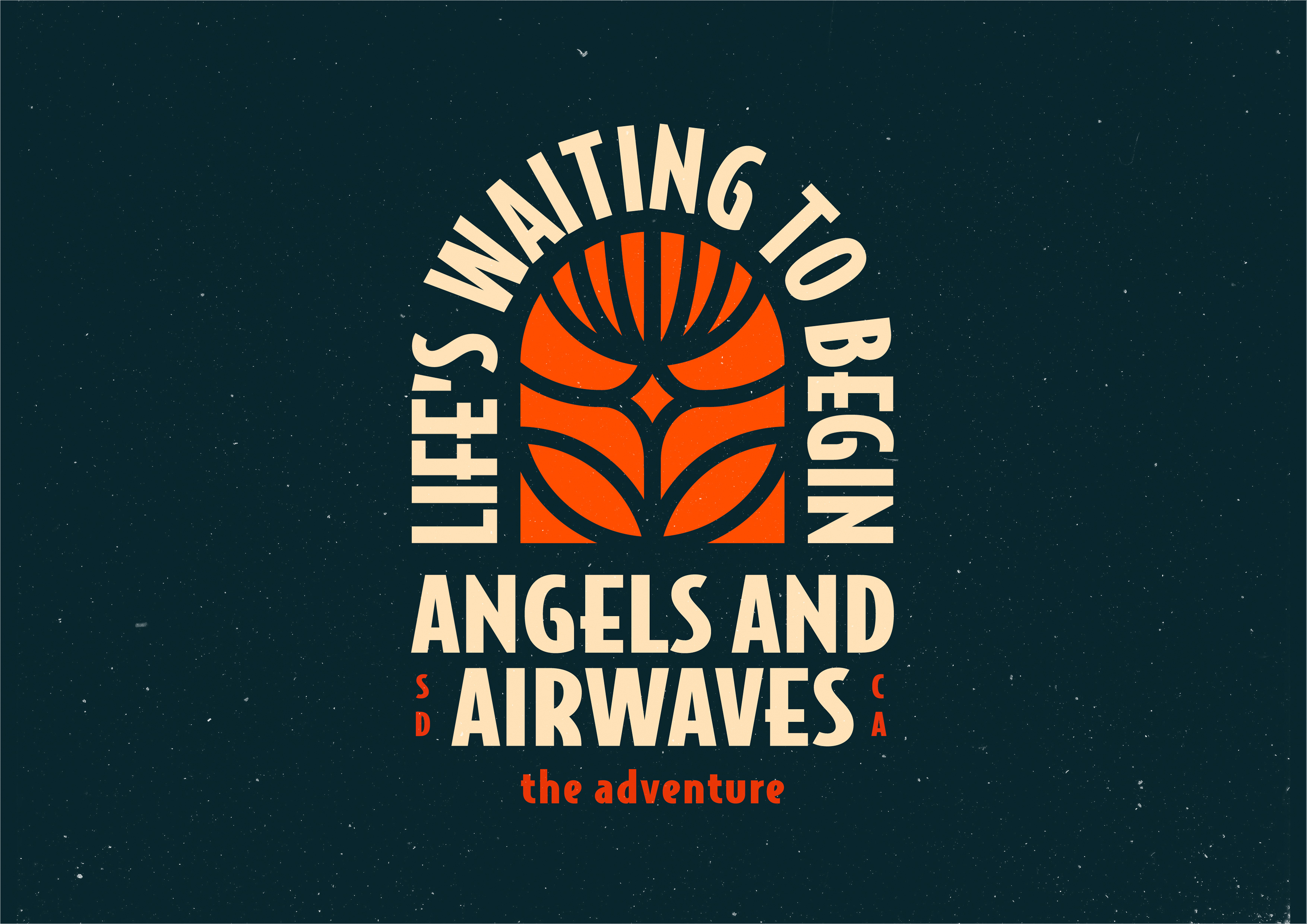 Angels & Airwaves Life's Waiting to Begin angels and airwaves badge badge design flower inspired logo love music music logo rock rock music space space rock tom delonge typography