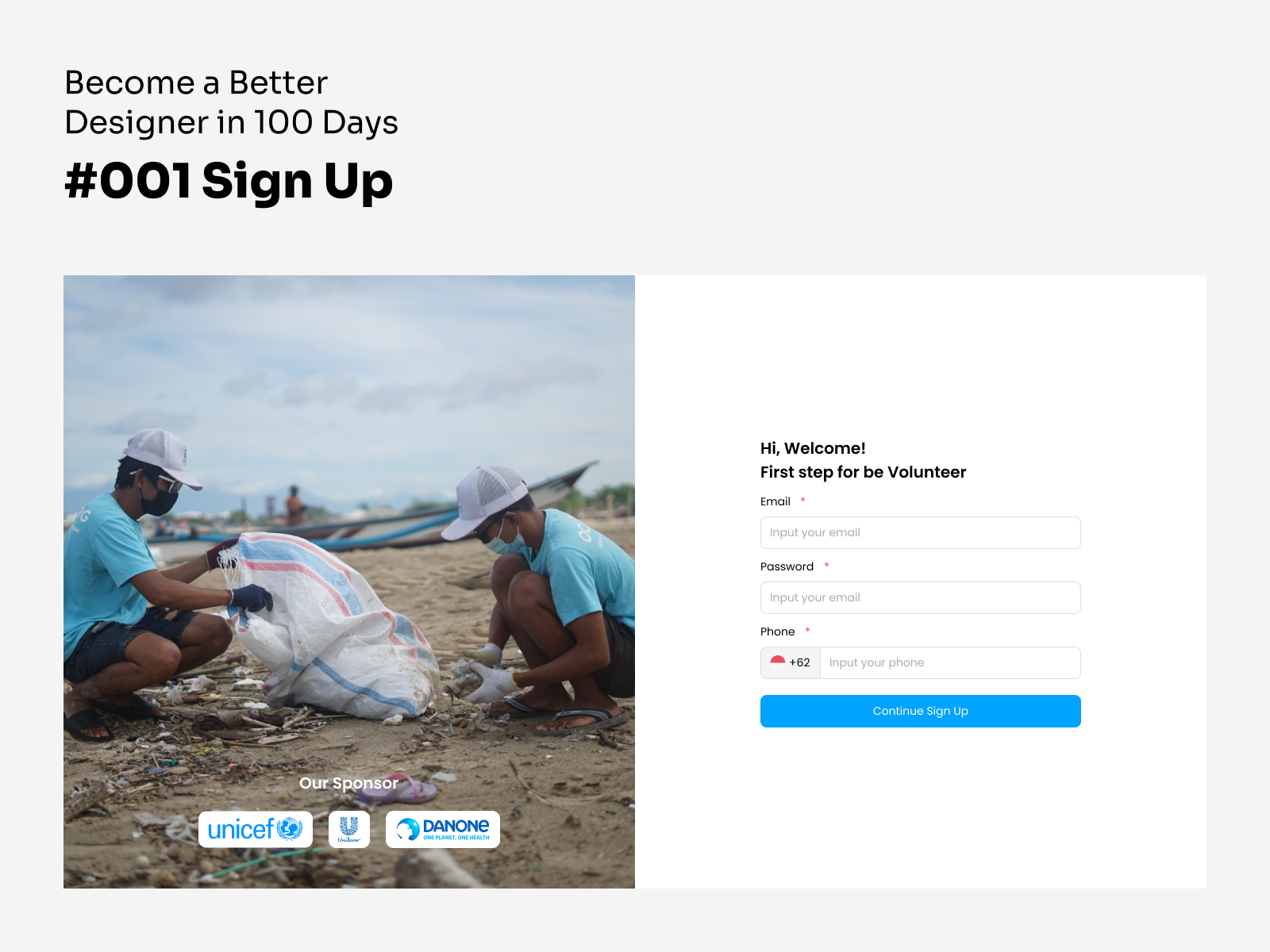 Daily UI Challenges - Sign Up #001 challenge dailyui figma register sign up user interface volunteer website