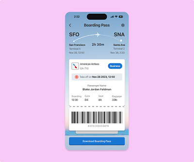 Michal Malewicz 90-Day UI Challenge #36 90 day challenge airplane ticket animation boarding pass branding daily ui design graphic design illustration logo typography ui ui everyday ux vector