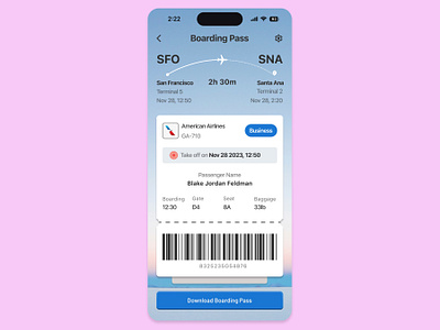 Michal Malewicz 90-Day UI Challenge #36 90 day challenge airplane ticket animation boarding pass branding daily ui design graphic design illustration logo typography ui ui everyday ux vector