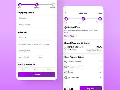 E-Commerce - Checkout address bank card cart cart checkout checkout form input mobile app mobile design mobile ui option order offers order process payment process product order select ui uiux