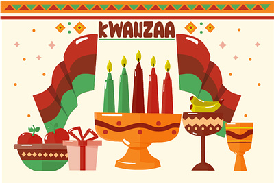 Flat Kwanzaa Background Illustration africa america background candle celebration culture festival holiday illustration kwanzaa traditional vector