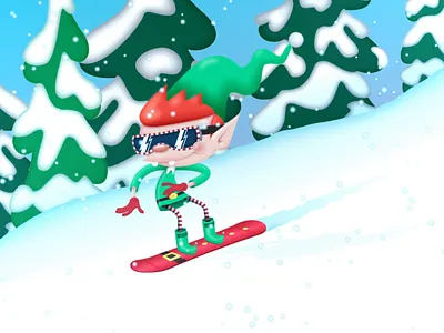 Snowboarding Christmas Elf after effects. animation character character design christmas illustration loop
