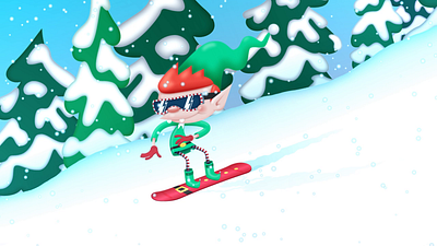 Snowboarding Christmas Elf after effects. animation character character design christmas illustration loop