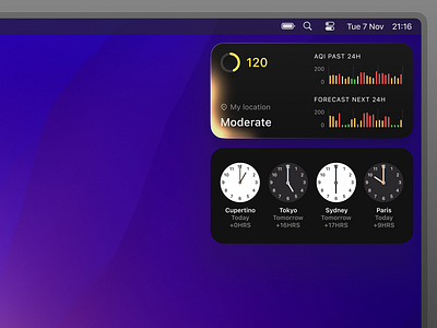 Air Quality Control Widget for Mac💨 air app aqi blur charts clean control design desktop gradient graphics icon interface minimal product quality simple statistic ui widget