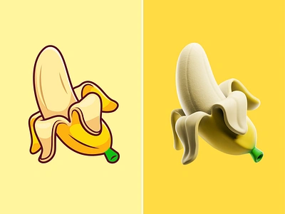 Banana 2D and 3D🍌 3d banana blender cute eating flying food food fresh fruit healthy icon illustration juice logo peel tropical vitamin yellow