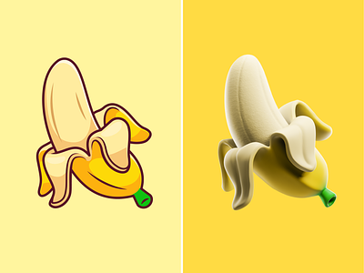 Banana 2D and 3D🍌 3d banana blender cute eating flying food food fresh fruit healthy icon illustration juice logo peel tropical vitamin yellow