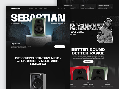 Soundstation - Product Page 📻 apple apple landingpage bold font dark mode dark website ecommerce landing page market marketplace product detail page product page shop shopify shopping sound sound product sound website ui web website