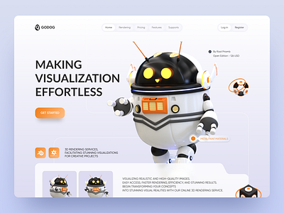 Godog - 3D Illustration Web 3d 3dcharacter 3dmodel 3drendering 3dwebsite animation branding clean graphic design header render robot service technology ui uidesign uiux visual website websiteservice