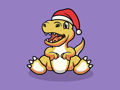 Cute t rex with Christmas hat cartoon illustration vector