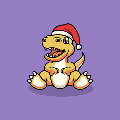 Cute t rex with Christmas hat cartoon illustration vector