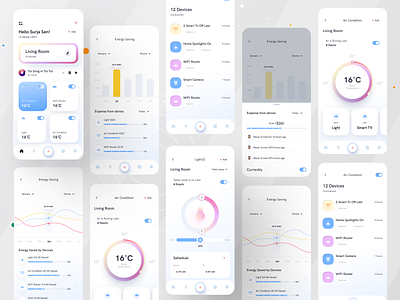 Smart home app I Ofspace app bar chart design house ios app line chart minimal mobile ofspace pie chart ui uiux uix ux white