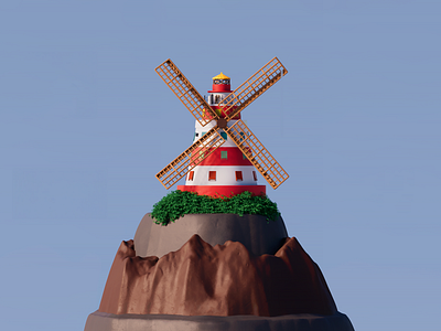 Windmill x Lighthouse 3d 3d lighthouse ar c4d cinema4d design illustration lays lighthouse mountain redshift sustainability webar windmill
