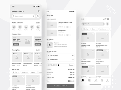 E-Commerce Mobile App Wireframe app app design app wireframe creative e commerce ecommerce app ecommerce marketplace ecommerce ux hello dribbble marketplace mobile product design remind uiux ux wireframe wireframing