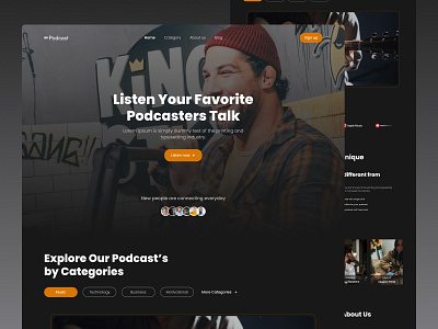 Podcast - Website design case study dark mood graphic design interface landing page minmal podcast product design prototype typography ui ui kits usability user interface ux web design web tempalte website design