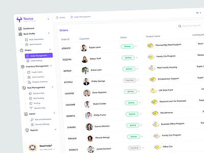 Order Table - WebApp Taurus app crm dashboard data database design list order order list orders platform records saas side bar table ui ux web webapp website