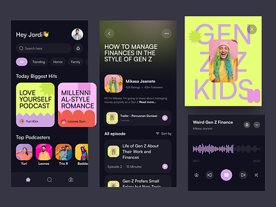 Podcast App Exploration android app clean colors dark mode design graphic design ios iphone music playlist podcast thumbnail typography ui ux vibrant whitespace