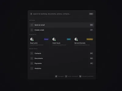 Command Menu - Dark app clean command command menu design interface menu minimal modal overlay product design saas search settings spotlight ui ui design ux ux design web